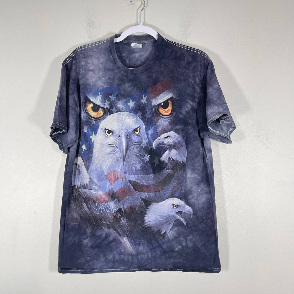 VTG Bald Eagle USA Flag Single Stitch T Shirt Mens Large Gray Tie Dye Delta 90s
